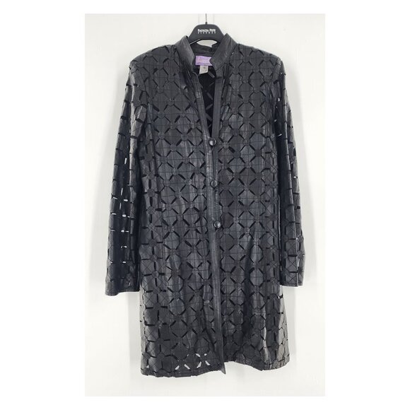 BARCELINO Vintage Genuine Lamb Cut Out Black Jacket Trench Coat - Picture 8 of 10